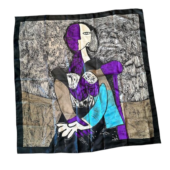 Vintage Pablo Picasso Art To Wear Cubism Portrait Square Scarf - Picture 6 of 7